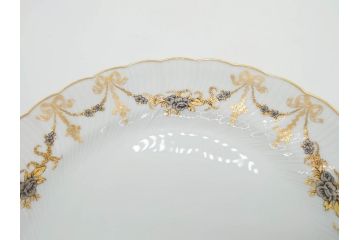 フランス　BERNARDAUD(ベルナルド)　LIMOGES(リモージュ)　マリー・テレーズ　細かな花のガーランドが装飾された優雅なプレート4枚セット(MARIE THERESE、リボン、花、フラワー、金彩、中皿、磁器、洋食器)(R-078638)