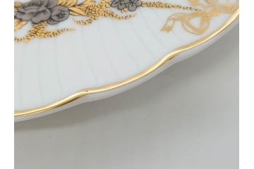フランス　BERNARDAUD(ベルナルド)　LIMOGES(リモージュ)　マリー・テレーズ　細かな花のガーランドが装飾された優雅なプレート4枚セット(MARIE THERESE、リボン、花、フラワー、金彩、中皿、磁器、洋食器)(R-078638)