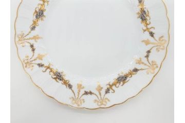 フランス　BERNARDAUD(ベルナルド)　LIMOGES(リモージュ)　マリー・テレーズ　細かな花のガーランドが装飾された優雅なプレート4枚セット(MARIE THERESE、リボン、花、フラワー、金彩、中皿、磁器、洋食器)(R-078638)