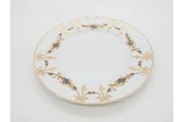 フランス　BERNARDAUD(ベルナルド)　LIMOGES(リモージュ)　マリー・テレーズ　細かな花のガーランドが装飾された優雅なプレート4枚セット(MARIE THERESE、リボン、花、フラワー、金彩、中皿、磁器、洋食器)(R-078638)