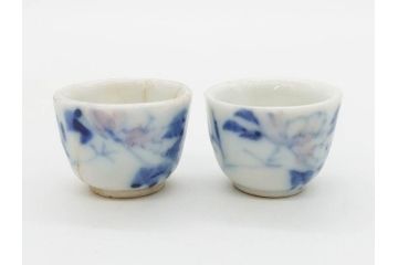 江戸〜明治期　古伊万里　雛道具　繊細に絵付けされたミニチュア和食器15点セット(染付、和食器、和皿、豆皿、変形皿、磁器、ひな祭り、ままごと、湯呑)(R-078641)