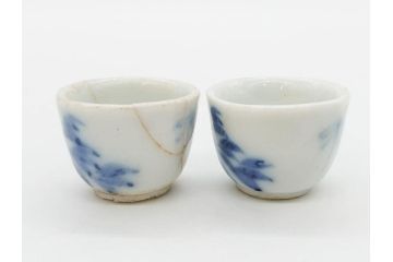 江戸〜明治期　古伊万里　雛道具　繊細に絵付けされたミニチュア和食器15点セット(染付、和食器、和皿、豆皿、変形皿、磁器、ひな祭り、ままごと、湯呑)(R-078641)