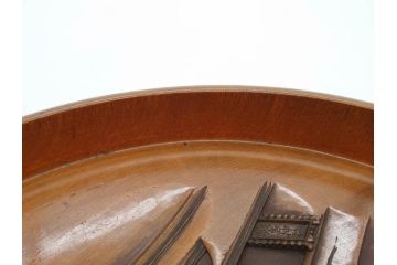 明治〜大正期　厳島神社　木製　彫刻　細かな彫りに匠の技が光る丸盆(トレー、トレイ、お盆)(R-078642)