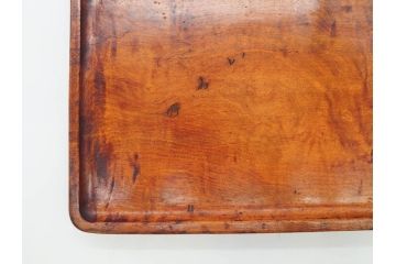 ビンテージ　大正〜昭和初期　彫刻　栃の木(トチノキ)　紅葉のワンポイントが魅力的な角盆(もみじ、ヴィンテージ、トレイ、トレー、お盆)(R-078644)