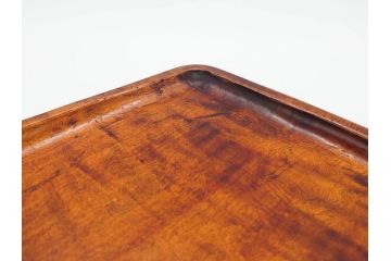 ビンテージ　大正〜昭和初期　彫刻　栃の木(トチノキ)　紅葉のワンポイントが魅力的な角盆(もみじ、ヴィンテージ、トレイ、トレー、お盆)(R-078644)