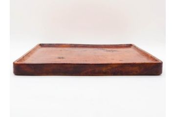 ビンテージ　大正〜昭和初期　彫刻　栃の木(トチノキ)　紅葉のワンポイントが魅力的な角盆(もみじ、ヴィンテージ、トレイ、トレー、お盆)(R-078644)