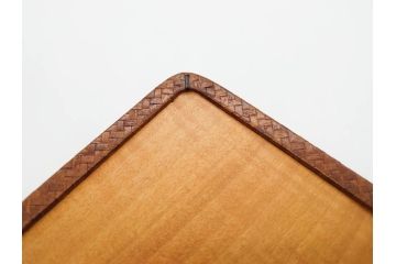 時代物　網代(あじろ)編み　彫金　和の風情を感じる煙草盆(松、舟、山水鳥図、タバコ盆、たばこ盆、小物入れ、小箱、箱付き)(R-078646)