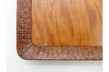 時代物　網代(あじろ)編み　彫金　和の風情を感じる煙草盆(松、舟、山水鳥図、タバコ盆、たばこ盆、小物入れ、小箱、箱付き)(R-078646)