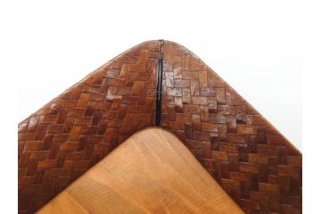 時代物　網代(あじろ)編み　彫金　和の風情を感じる煙草盆(松、舟、山水鳥図、タバコ盆、たばこ盆、小物入れ、小箱、箱付き)(R-078646)