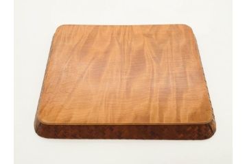 時代物　網代(あじろ)編み　彫金　和の風情を感じる煙草盆(松、舟、山水鳥図、タバコ盆、たばこ盆、小物入れ、小箱、箱付き)(R-078646)