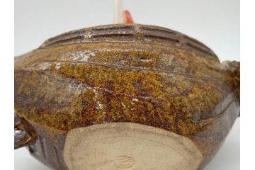 伊東陶山　高さ約20cm　細部まで丁寧に作られた宝舟(商売繁盛、宝船、縁起物、帆船、七福神、八仙、置物、オブジェ、共箱付き)(R-078649)