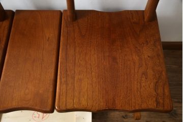 中古　美品　伝統木芸士　石橋武士作　欅(ケヤキ)材　上質な和の空間づくりに活躍する2人掛けベンチ(板座チェア、椅子、イス)(定価約16万5千円)(R-078665)