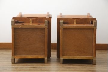 中古　伝統木芸士　石橋武士作　欅(ケヤキ)材　上質な和の空間づくりに活躍する1人掛けベンチ2脚セット(板座チェア、椅子、イス、バラ売り可能)(定価2脚で約15万6千円)(R-078666)