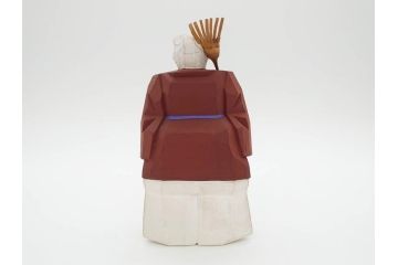 大正　春日有職　奈良人形師 染川宗進　一刀彫　尉(おじいさん)高さ約23cm/姥(おばあさん)高さ約21cm　繊細に絵付けされた高砂人形2体セット(縁起物、夫婦円満、長寿、共箱付き)(R-078686)　