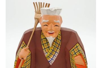 大正　春日有職　奈良人形師 染川宗進　一刀彫　尉(おじいさん)高さ約23cm/姥(おばあさん)高さ約21cm　繊細に絵付けされた高砂人形2体セット(縁起物、夫婦円満、長寿、共箱付き)(R-078686)　