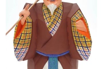 大正　春日有職　奈良人形師 染川宗進　一刀彫　尉(おじいさん)高さ約23cm/姥(おばあさん)高さ約21cm　繊細に絵付けされた高砂人形2体セット(縁起物、夫婦円満、長寿、共箱付き)(R-078686)　