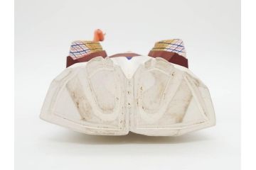 大正　春日有職　奈良人形師 染川宗進　一刀彫　尉(おじいさん)高さ約23cm/姥(おばあさん)高さ約21cm　繊細に絵付けされた高砂人形2体セット(縁起物、夫婦円満、長寿、共箱付き)(R-078686)　