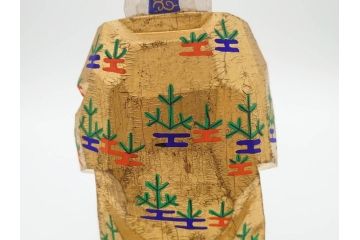 大正　春日有職　奈良人形師 染川宗進　一刀彫　尉(おじいさん)高さ約23cm/姥(おばあさん)高さ約21cm　繊細に絵付けされた高砂人形2体セット(縁起物、夫婦円満、長寿、共箱付き)(R-078686)　