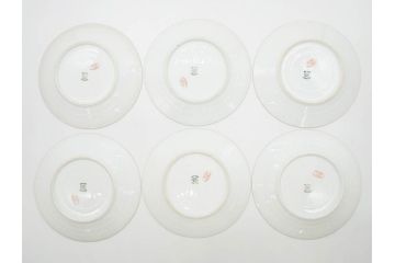 ビンテージ　フランス　PILLIVUYT(ピリヴィッツ)　MEHUN(メアン)　淡い色調で描かれた花のデザインが上品なプレート6枚セット(ピリヴュイ、花柄、フラワー、金彩、磁器、食器、皿、中皿、洋食器、ヴィンテージ)(R-078688)