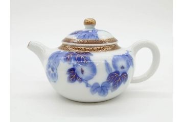 戦前　当時物　有田焼　オールド香蘭社　染付　上品な花柄が美しい茶器セット(急須、湯冷まし、湯飲み5客、朝顔、磁器、茶道具)(R-078689)
