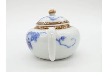 戦前　当時物　有田焼　オールド香蘭社　染付　上品な花柄が美しい茶器セット(急須、湯冷まし、湯飲み5客、朝顔、磁器、茶道具)(R-078689)
