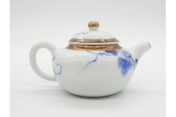 戦前　当時物　有田焼　オールド香蘭社　染付　上品な花柄が美しい茶器セット(急須、湯冷まし、湯飲み5客、朝顔、磁器、茶道具)(R-078689)
