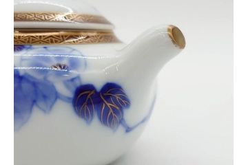 戦前　当時物　有田焼　オールド香蘭社　染付　上品な花柄が美しい茶器セット(急須、湯冷まし、湯飲み5客、朝顔、磁器、茶道具)(R-078689)
