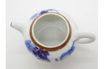 戦前　当時物　有田焼　オールド香蘭社　染付　上品な花柄が美しい茶器セット(急須、湯冷まし、湯飲み5客、朝顔、磁器、茶道具)(R-078689)