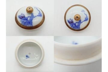 戦前　当時物　有田焼　オールド香蘭社　染付　上品な花柄が美しい茶器セット(急須、湯冷まし、湯飲み5客、朝顔、磁器、茶道具)(R-078689)