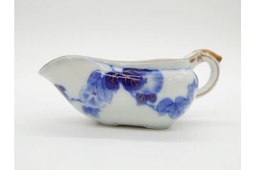 戦前　当時物　有田焼　オールド香蘭社　染付　上品な花柄が美しい茶器セット(急須、湯冷まし、湯飲み5客、朝顔、磁器、茶道具)(R-078689)