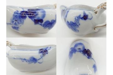 戦前　当時物　有田焼　オールド香蘭社　染付　上品な花柄が美しい茶器セット(急須、湯冷まし、湯飲み5客、朝顔、磁器、茶道具)(R-078689)