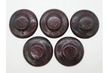 本間琢斎　斑紫銅　山水図　総重量約676g　和の味わいを感じる茶托5枚セット(五客揃、銅器、茶道具、煎茶道具、在銘有)(R-078690)