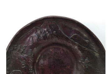 本間琢斎　斑紫銅　山水図　総重量約676g　和の味わいを感じる茶托5枚セット(五客揃、銅器、茶道具、煎茶道具、在銘有)(R-078690)