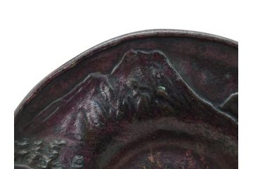 本間琢斎　斑紫銅　山水図　総重量約676g　和の味わいを感じる茶托5枚セット(五客揃、銅器、茶道具、煎茶道具、在銘有)(R-078690)