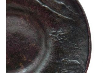 本間琢斎　斑紫銅　山水図　総重量約676g　和の味わいを感じる茶托5枚セット(五客揃、銅器、茶道具、煎茶道具、在銘有)(R-078690)