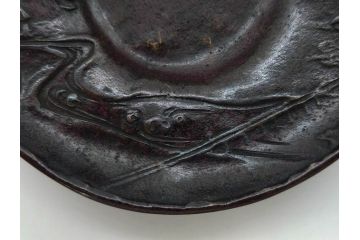 本間琢斎　斑紫銅　山水図　総重量約676g　和の味わいを感じる茶托5枚セット(五客揃、銅器、茶道具、煎茶道具、在銘有)(R-078690)