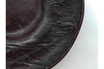 本間琢斎　斑紫銅　山水図　総重量約676g　和の味わいを感じる茶托5枚セット(五客揃、銅器、茶道具、煎茶道具、在銘有)(R-078690)
