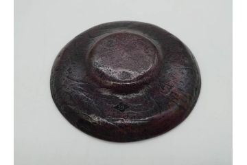 本間琢斎　斑紫銅　山水図　総重量約676g　和の味わいを感じる茶托5枚セット(五客揃、銅器、茶道具、煎茶道具、在銘有)(R-078690)
