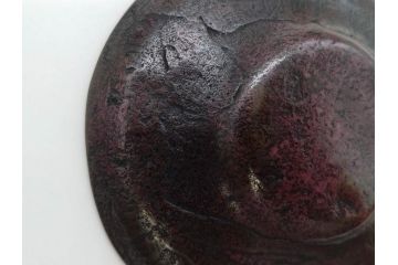 本間琢斎　斑紫銅　山水図　総重量約676g　和の味わいを感じる茶托5枚セット(五客揃、銅器、茶道具、煎茶道具、在銘有)(R-078690)