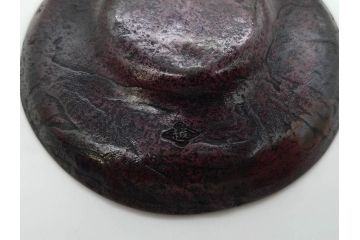 本間琢斎　斑紫銅　山水図　総重量約676g　和の味わいを感じる茶托5枚セット(五客揃、銅器、茶道具、煎茶道具、在銘有)(R-078690)