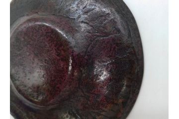本間琢斎　斑紫銅　山水図　総重量約676g　和の味わいを感じる茶托5枚セット(五客揃、銅器、茶道具、煎茶道具、在銘有)(R-078690)