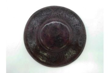 本間琢斎　斑紫銅　山水図　総重量約676g　和の味わいを感じる茶托5枚セット(五客揃、銅器、茶道具、煎茶道具、在銘有)(R-078690)