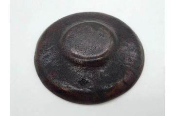 本間琢斎　斑紫銅　山水図　総重量約676g　和の味わいを感じる茶托5枚セット(五客揃、銅器、茶道具、煎茶道具、在銘有)(R-078690)
