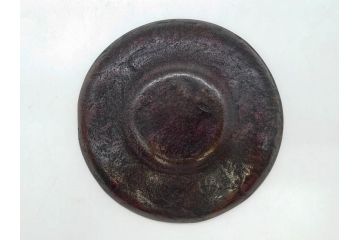 本間琢斎　斑紫銅　山水図　総重量約676g　和の味わいを感じる茶托5枚セット(五客揃、銅器、茶道具、煎茶道具、在銘有)(R-078690)