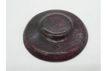 本間琢斎　斑紫銅　山水図　総重量約676g　和の味わいを感じる茶托5枚セット(五客揃、銅器、茶道具、煎茶道具、在銘有)(R-078690)