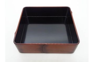 戦前　当時物　林九兵衛製　日本橋木屋本店　竹塗　四段　素材を生かしたデザインが魅力的な重箱(四段重箱、漆器、お重、共箱付き)(R-078691)