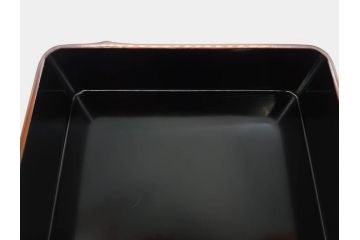 戦前　当時物　林九兵衛製　日本橋木屋本店　竹塗　四段　素材を生かしたデザインが魅力的な重箱(四段重箱、漆器、お重、共箱付き)(R-078691)