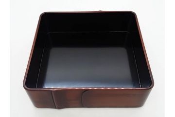 戦前　当時物　林九兵衛製　日本橋木屋本店　竹塗　四段　素材を生かしたデザインが魅力的な重箱(四段重箱、漆器、お重、共箱付き)(R-078691)