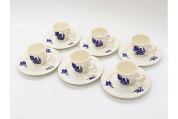 ビンテージ　フランス　GIEN(ジアン)　ブルーローズがエレガントなカップ&ソーサー6客セット(ヴィンテージ、C&S、磁器、バラ、薔薇、洋食器)(R-078692)