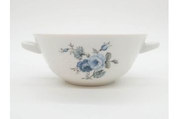 ドイツ　HUTSCHENREUTHER(フッチェンロイター)　ローズ　柔らかな色彩で描かれたバラのデザインが可愛らしいスープカップ&ソーサー6客セット(バラ、薔薇、ブルーローズ、ダブルハンドル、皿、プレート、洋食器)(R-078693)